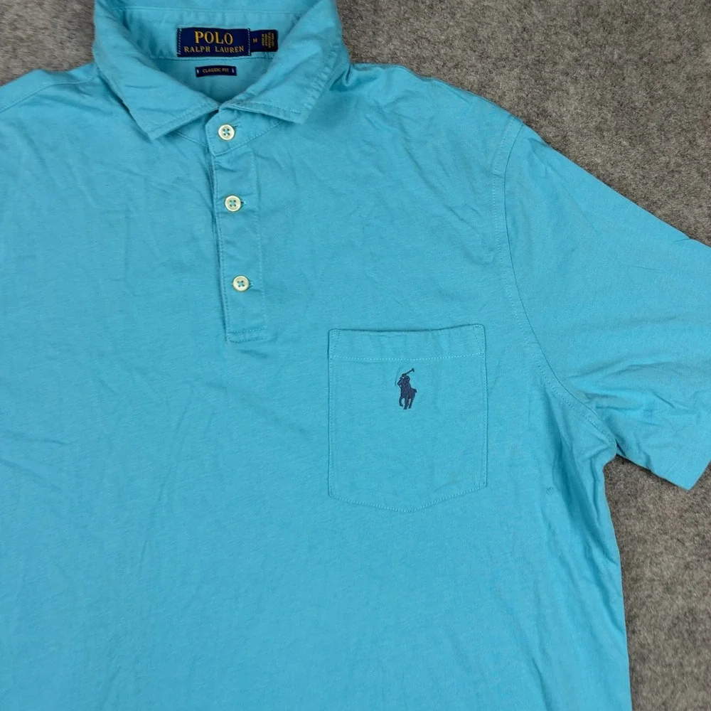 Polo Ralph Lauren Polo Shirt Mens Medium Blue Classic Fit Pocket Short Sleeve
